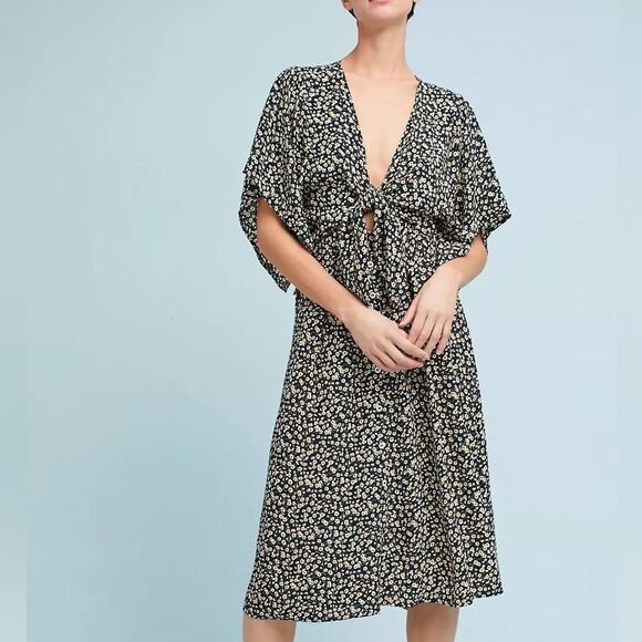 Faithfull The Brand Floral Tie-Front Midi Dress Size L - Picture 1 of 13